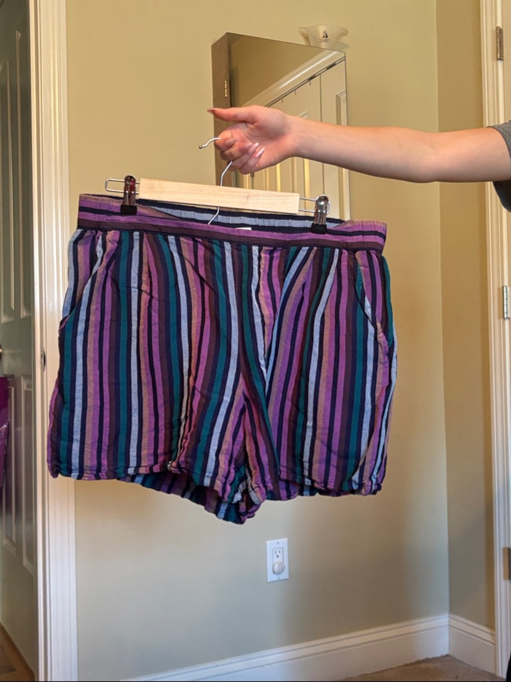 Striped Purple & Teal Women’s Casual Shorts